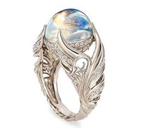 Anello di pietra per la luna naturale per donne 925 anello sterling argento ali angelo bestinata affascinante fidanzamento diamantato anelli di promessa taglia 6-10