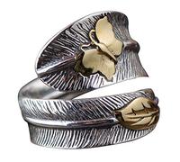 Anello di piuma con la farfalla dorata in argento sterling 925 nero vintage per donna uomo regolabile