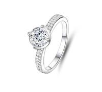 Anello di promessa abbinato, anelli da donna rotondi con moissanite oro bianco gioielli boho per le donne, O 1/2, Platino 950, Moissanite