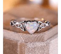 Anello di promessa con opale incastonato a forma di cuore, design celtico sulla banda, anello di fidanzamento e matrimonio, regalo per il tuo amore, San Valentino, mamma, madre, festa della mamma 7,5,