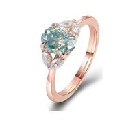Anello di promessa di mignolo, anello bohémien ovale con moissanite blu verde regalo donna unico, L 1/2, Oro rosa 14 carati, Moissanite