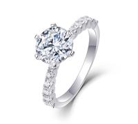Anello di promessa in argento da donna, anello per la mamma con 2 ct 6 artigli forma rotonda moissanite oro bianco/platino, S 1/2, Platino, Moissanite