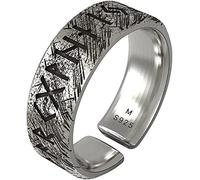 anello di protezione， anello di protezione Anello con mantra Feng Shui, anello vintage in argento sterling nero con rune Futhark, gioielli nordici vichinghi for uomo e donna, taglia regolabile S/M/L(B