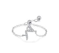 Anello dichiarato, anello dell'amicizia da donna, regolabile, con design alfabeto arabo, moissanite rotondo, oro bianco 14 carati, misura 61 (19,4)