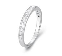 Anello dichiarato, anello di corrispondenza mezza eternità con taglio rettangolare moissanite 9 K, oro bianco 9 K, misura 60 (19,1)