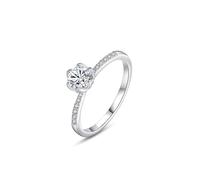 Anello dichiarato, anello di fidanzamento classico, con 6 manici, diamante rotondo da laboratorio da 0,75 carati e moissanite 18 carati, oro bianco 18 carati, misura 47 (15,0)
