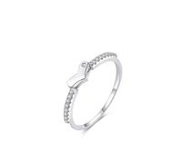 Anello dichiarato, delicato da donna, a forma di cuore, in argento con taglio rotondo, da laboratorio, oro bianco 9 K, misura 65 (20,7)