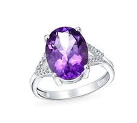 Anello Dichiarazione Ovale In Ametista Con Zircone A Doppio Gambo In Pietra Preziosa Viola Da 3,83 CT Per Donne In Argento Sterling .925 Pietra Di Nascita Di Febbraio