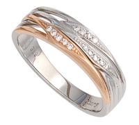 Anello Donna, 14 Diamanti Brillanti, 585 Oro Bianco Oro Rosso Bicolore