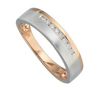 Anello Donna, 8 Diamanti Brillanti, 585 Oro Rosso Bianco Bicolore,