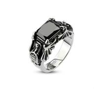 Anello Donna Acciaio Massiccio & Pietra Onice Gotico Ala Pipistrello Nuovo 2353