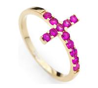 Anello Donna AMEN ACOGR-14 in Argento 925 Dorato con Croce e Pietre Fucsia