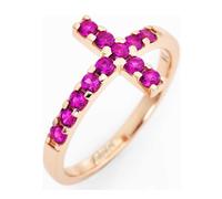 Anello Donna AMEN ACORR-20 in Argento 925 Rosato con Croce e Pietre Fucsia
