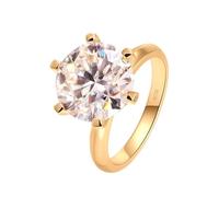 Anello Donna, Anelli Oro Giallo Donna 14K 6 Griffe Rotonde 12,5x12,5 mm 7 Ct con Moissanite Taglia 9