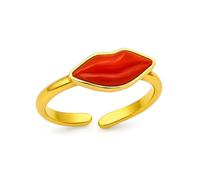 Anello donna argento 925 dorato labbra bocca lolita in corallo agglomerato - Misura Regolabile gioiello da donna ragazza artigianale