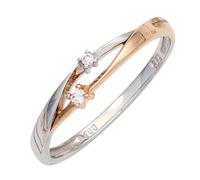 Anello Donna Con 2 Diamanti Brillanti, 585 Oro Bianco Oro Rosso Bicolore