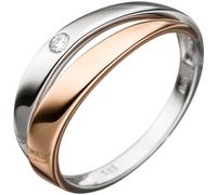 Anello Donna Con Diamante Brillante, 585 Oro Bianco Rosso Bicolore,