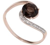 Anello Donna Con Quarzo Affumicato Braun & 3 Diamanti Brillanti, 585 Oro Rosso