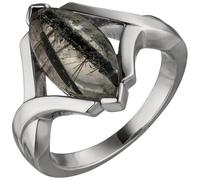 Anello Donna Con Quarzo Tormalina Grigio-Nero Ovale a Punta 17,6mm 925 Argento