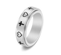 Anello Donna Fascia, Anello a Fascia Argento Donna Elegante Acciaio Inossidabile Taglia 17 6mm Croce Amore Cuore Girevole Custom Regalo per Figlia