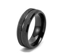 Anello Donna Fascia, Anello Fidanzamento Nero Acciaio Inossidabile Taglia 25 8mm Doppia Fila Smerigliata Engraved Regalo per Fidanzata New Year