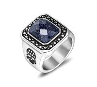 Anello Donna, Fedina Argento Acciaio Inossidabile Taglia 20 19.3mm Largo con Pietra Blu Scuro Custom Regalo per Figlia Mother'S Day Gioielli