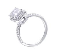 Anello Donna, Fedine Fidanzamento 4 Griffe Rettangolari 7x9 mm con Moissanite da 3 Ct Oro Bianco 14K Taglia 26