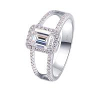 Anello Donna Fidanzamento, Anello Donna 4 Punte a Forma Rettangolare 5x7 mm con Moissanite da 1 Carato Oro Bianco 14K Taglia 26