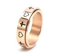 Anello Donna Fidanzamento, Anello Oro Rosa Acciaio Inossidabile Taglia 10 6mm Croce Amore Cuore Girevole Engraved Regalo per Madre New Year Gioielli