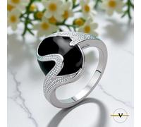 ANELLO DONNA IN ARGENTO 925 RODIATO CON OSSIDIANA NERA E ZIRCONI MISURA 18