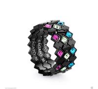 Anello Donna Nero 3 Fasce Cristalli Colorati Misura 18 Acciaio Sagapo