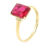 Anello Donna Oro 18K Vero, Anello Nuziale Rosso Rubino Creato In Laboratorio Rettangolo Oro Giallo 750 per Matrimonio Promessa Misura 15