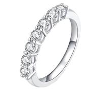 Anello Donna Oro Bianco 18K Vero, Fede Nuziale Anello Impilabile con 0.1 Rotonda Moissanite Taglia 23,5