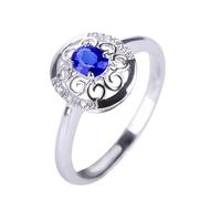 Anello Donna Oro Bianco 18K Vero, Fedi Nuziali Metallo Blu 0.45 Carati Zaffiro Creato In Laboratorio Svuotare Oro Bianco con Moissanite Misura 10
