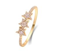 Anello Donna Oro Giallo 18K, Anello Fidanzamento Donna Tre Stelle con Diamante Rotondo Creato Taglia 27