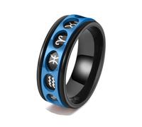 Anello Donna San Valentino, Anello Fidanzamento Blu Acciaio Inossidabile Taglia 22 8mm 12 Simboli Rotanti Custom Regalo per Fidanzata Valentines Day