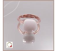 Anello donna solitario in argento 925 placcato oro rosa con pietra agata bianca