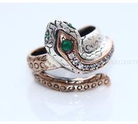 ANELLO DONNA UOMO ARGENTO 925 SERPENTE SPIRALE ZIRCONI RAD.SMERALDO SNAKE RING