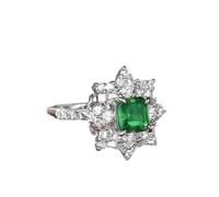 Anello Donna Verde Anello di Fidanzamento Donna Oro Bianco 14 Carati Smeraldo da Laboratorio Quadrato a 4 Griffe con Fiocco di Neve di Lusso da 1,5 CT con Moissanite Numero 10 Popolare per Lesbica