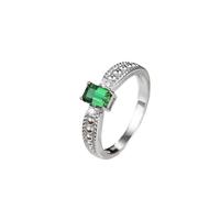 Anello Donna Verde Anello di Fidanzamento Oro Bianco 9K Design Semplice con Perlina, Smeraldo da Laboratorio Rettangolare a 4 Punte da 0,5 CT con Moissanite Rotonda Numero 21 Moderno per Signore