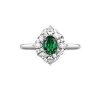 Anello Donna Verde Anello Fidanzamento Donna Oro Bianco 14 Carati Smeraldo da Laboratorio Ovale con Design Classico a Rombo da 1,5 CT con Moissanite Numero 9 Moderno per Moglie Compleanno Gioielli