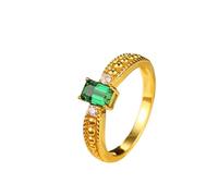 Anello Donna Verde Anello Oro Giallo 18 Kt Donna Design Semplice con Perlina, Smeraldo da Laboratorio Rettangolare a 4 Punte da 0,5 CT con Moissanite Rotonda Numero 15 Popolare per Zia Ringraziamento