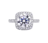 Anello Donna Vintage, Anelli Oro Bianco Donna 18Kt 750 Cuscino con Moissanite Taglio Rotondo da 2 Carati Taglia 11