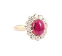 Anello Donna Vintage, Fede Nuziale Rosso Ruby Creato Fiore Oro Giallo 14K con Moissanite per Matrimonio Promessa Misura 23,5