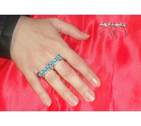 anello doppio dito strass ss29 5 mm ACQUAMARINA bagno ARGENTO made italy