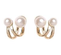 Anello dorato con doppio orecchio e perla con design elegante da donna, per pigiama da sposa, orecchini da donna