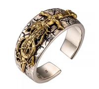 Anello drago e spada in argento sterling 925 con bussola vegvisir vichinga gioielli nordici per uomo donna aperto regolabile taglia S