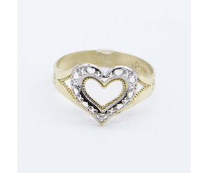 Anello Due Toni A Cuore E Baci In Oro Giallo E Bianco 10K