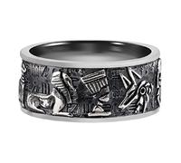 Anello Egiziano Vintage in Argento Sterling 925 Nero in Rilievo Ankh Anubis Horus Scarabeo Faraone Sfinge per Uomo Donna,Taglia 19