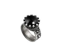 Anello Ellius Atlante Unisex in Argento 925 Invecchiato | Anello Scultura con Grande Pietra Nera, Collezione Mitologia | Simbolo di Forza, Fatto a Mano in Italia